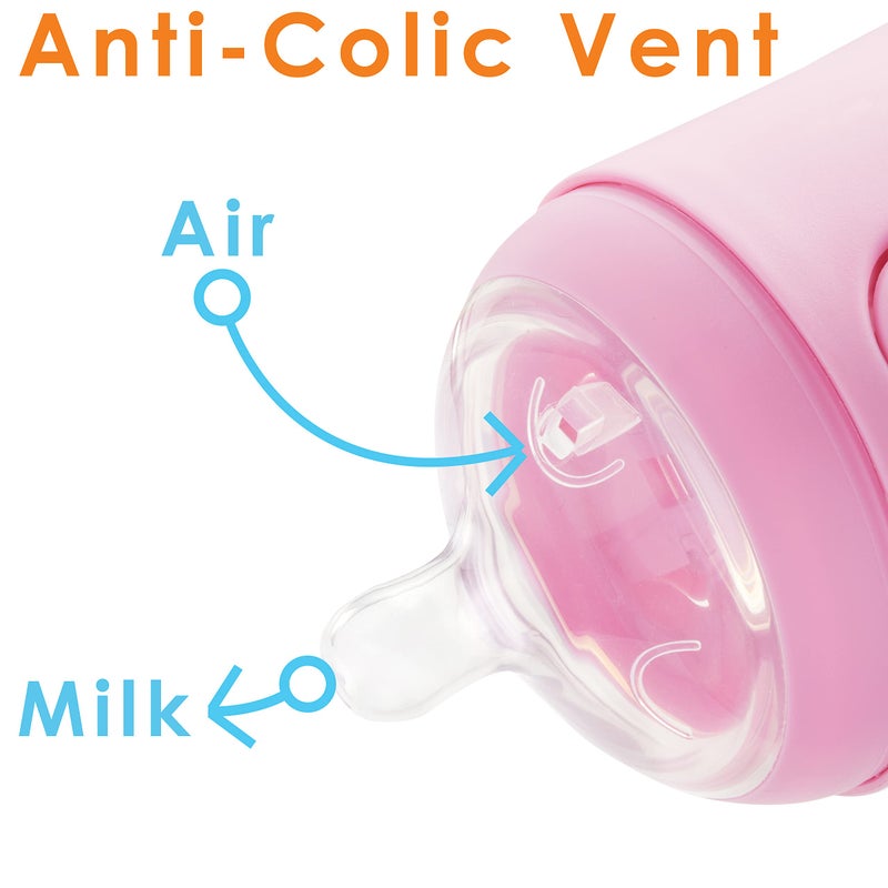 PopYum 9 oz Pink Anti-Colic Formula Making/Mixing/Dispenser Baby Bottles, 3-Pack with #2 Medium Flow Nipples, 260 ml, BPA-Free, Natural Latch - Image 4